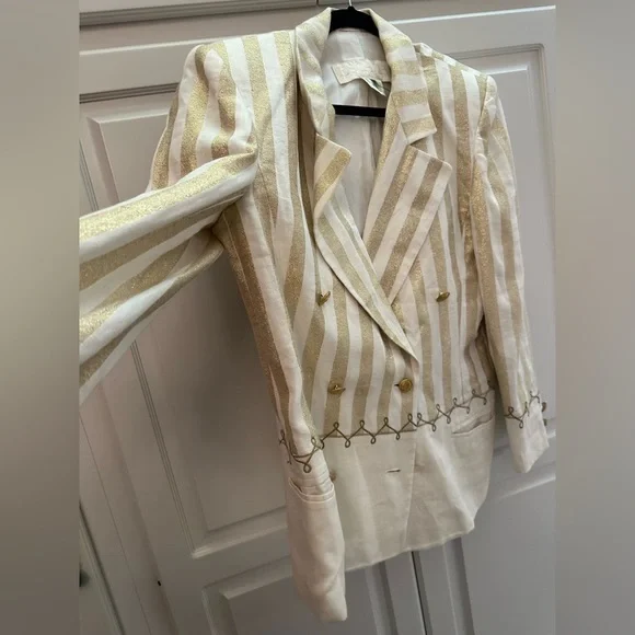 Escada Sparkly Linen Striped Blazer